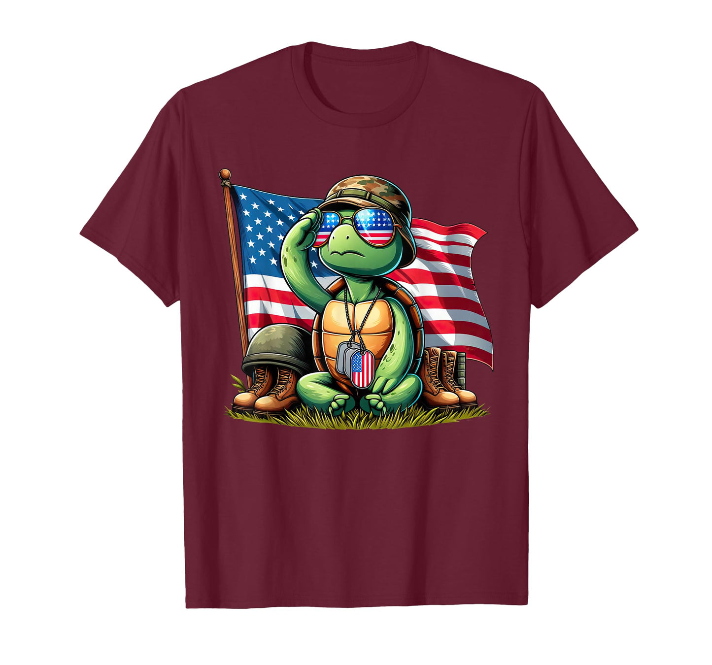 Salute Turtle American USA Flag Memorial Day 4th of July T-Shirt