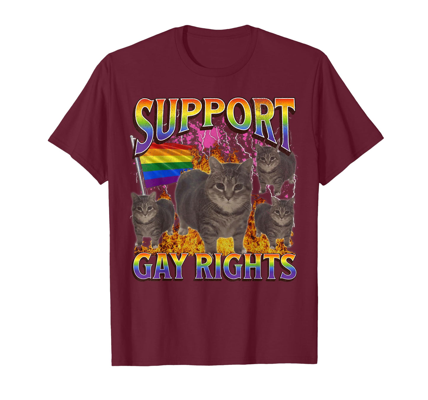 Support Gay Rights Funny Lgbtq Cat Meme Bootleg Graphic T-Shirt