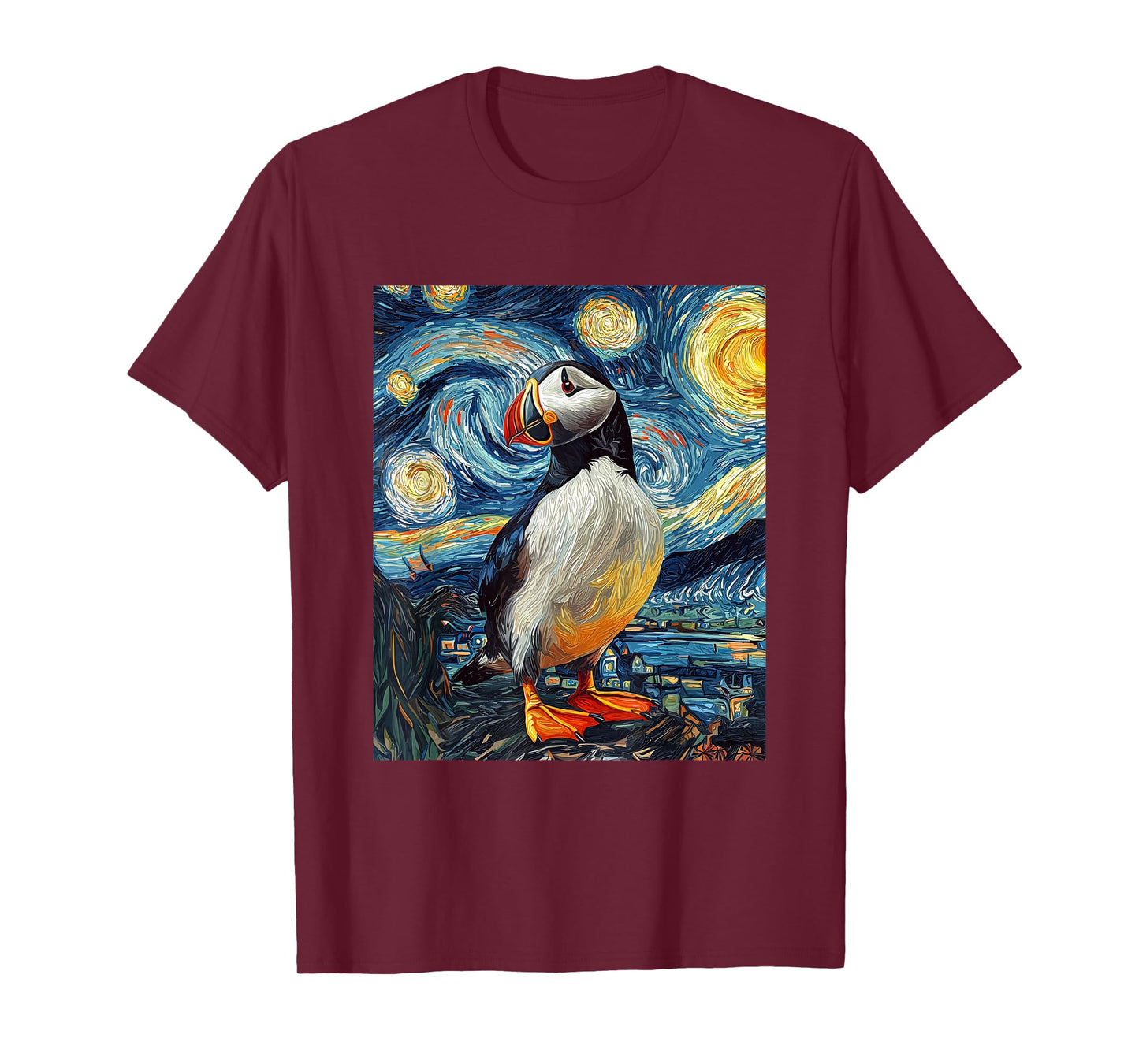 Puffin Sea Bird - Van Gogh Style - Starry Night T-Shirt