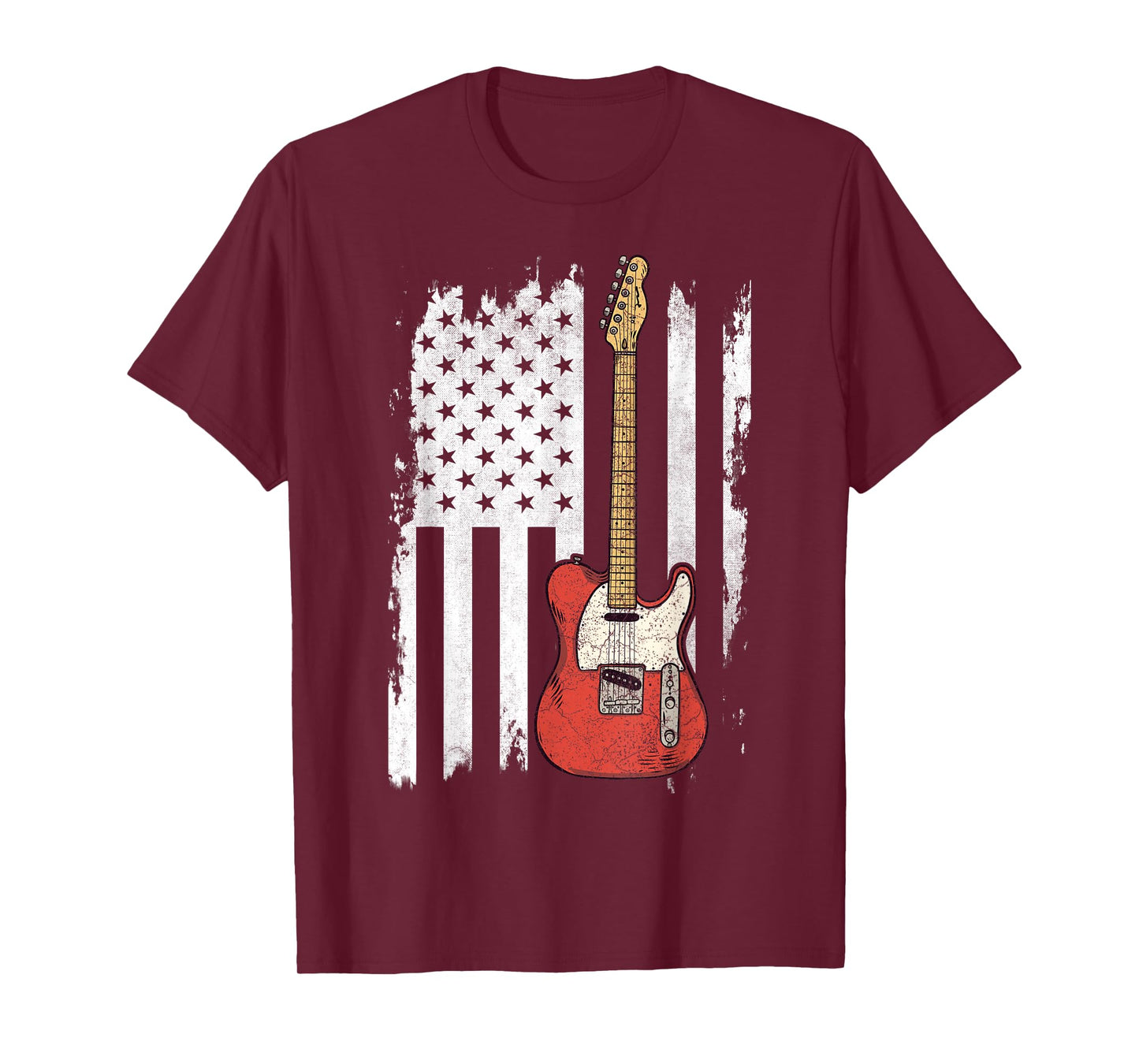 Lets Rock Rock n Roll Guitar Retro USA Flag Music T-Shirt