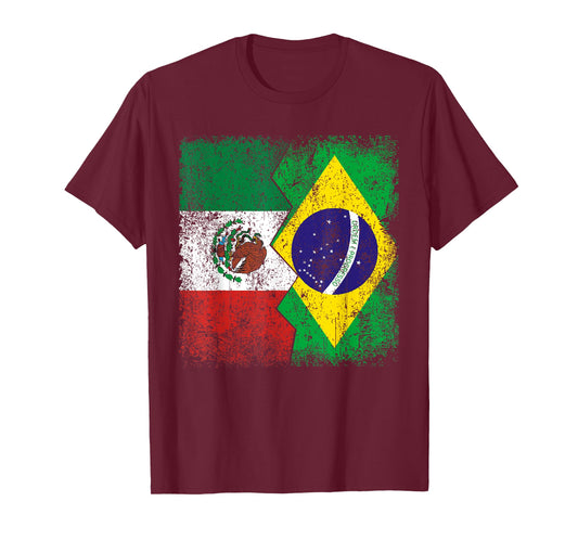 Brazilian Roots | Half Mexican Flag | Mexico Brazil Flags T-Shirt