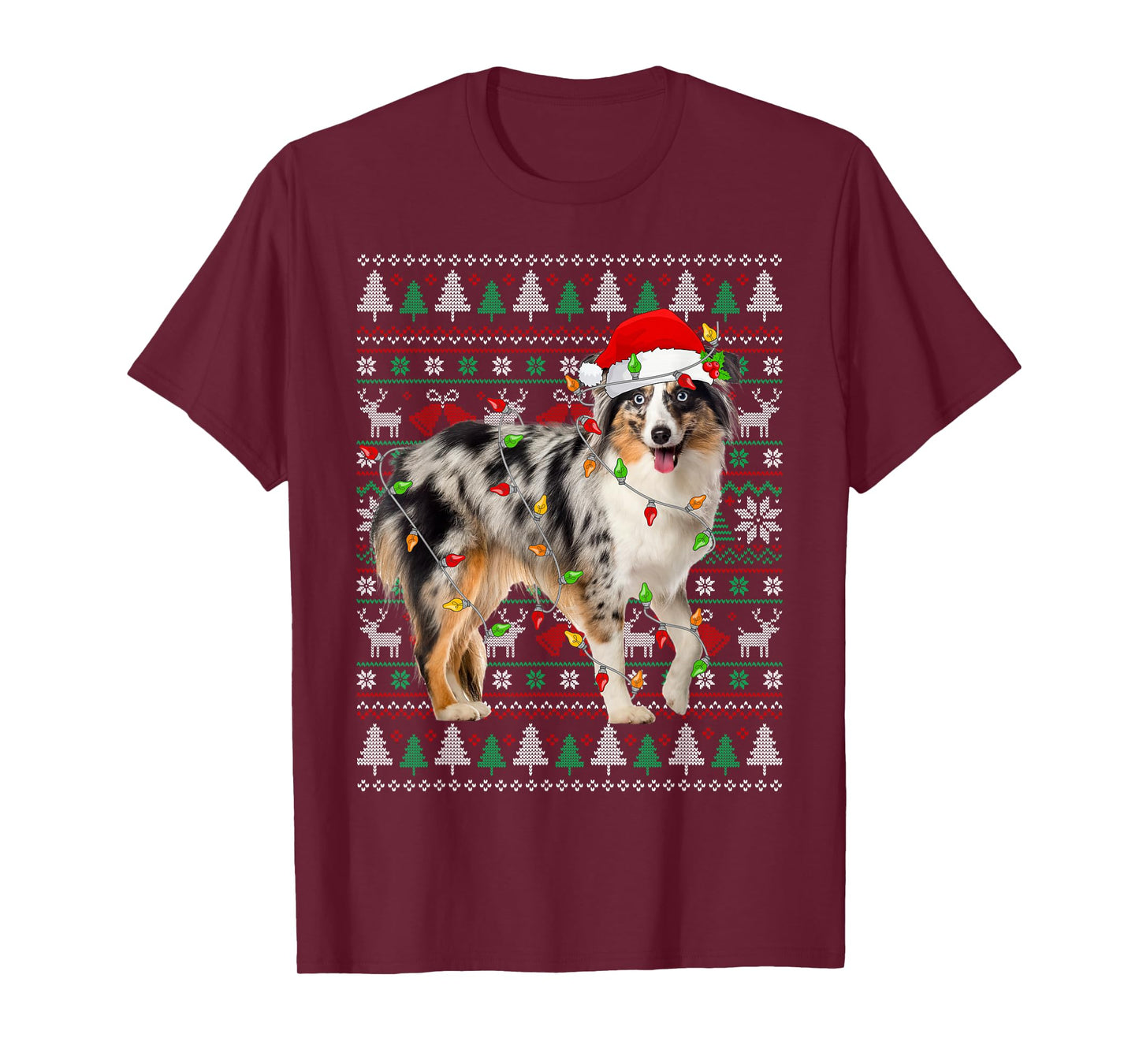 Australian Shepherd Dog Christmas Ugly Sweater Santa Xmas T-Shirt