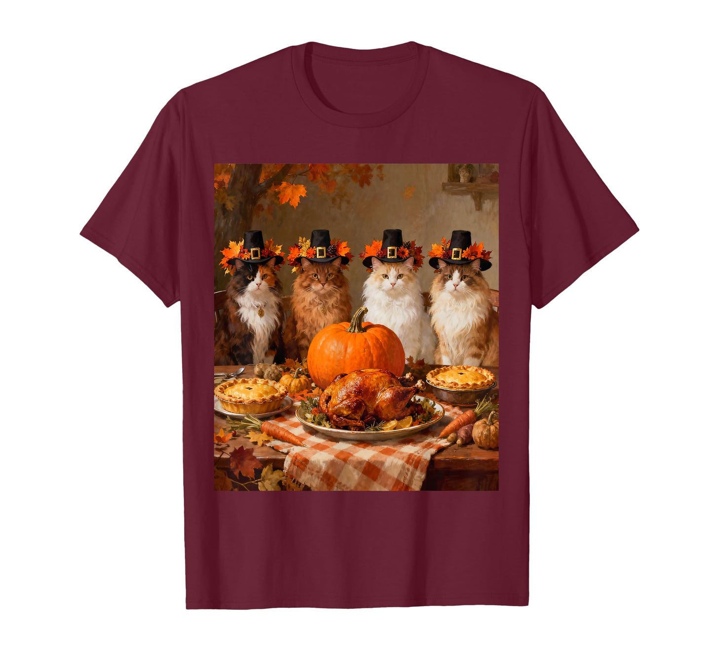 Thanksgiving Cats Dinner Feast Vintage Fall Men Women Kids T-Shirt