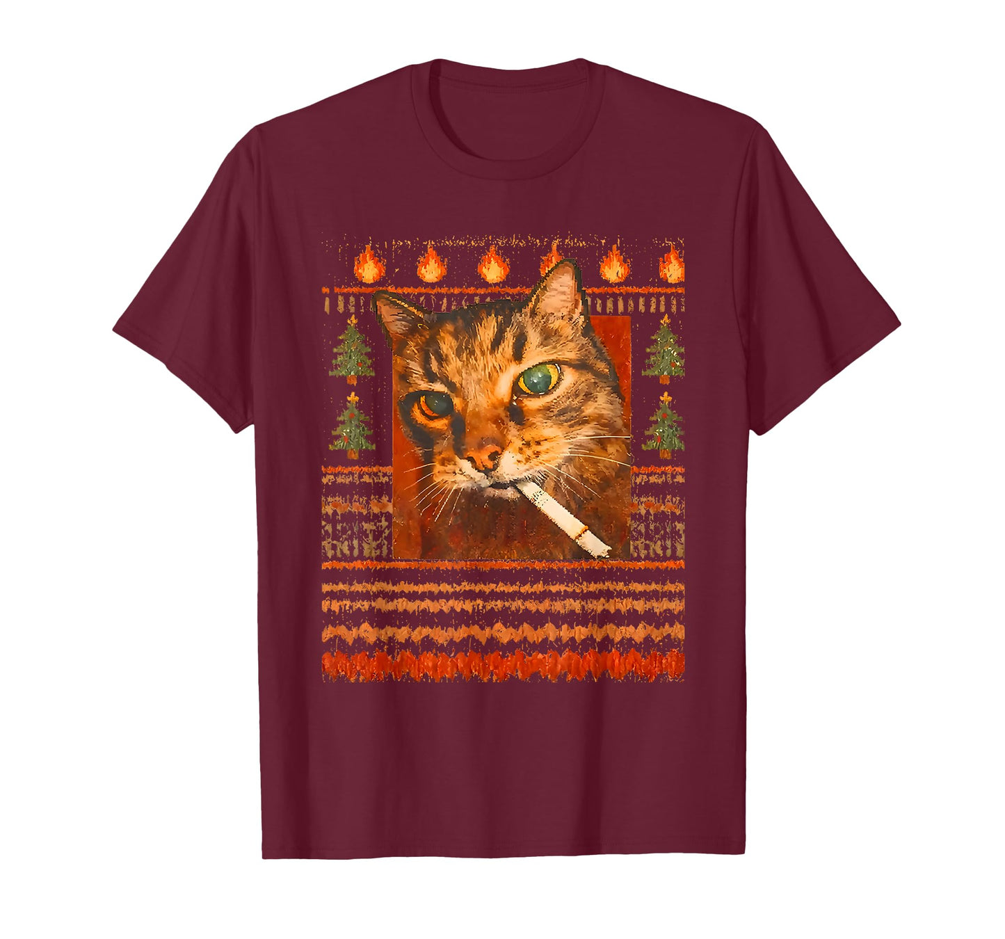 Funny Smoking Cat Meme Ugly Christmas Sweater T-Shirt