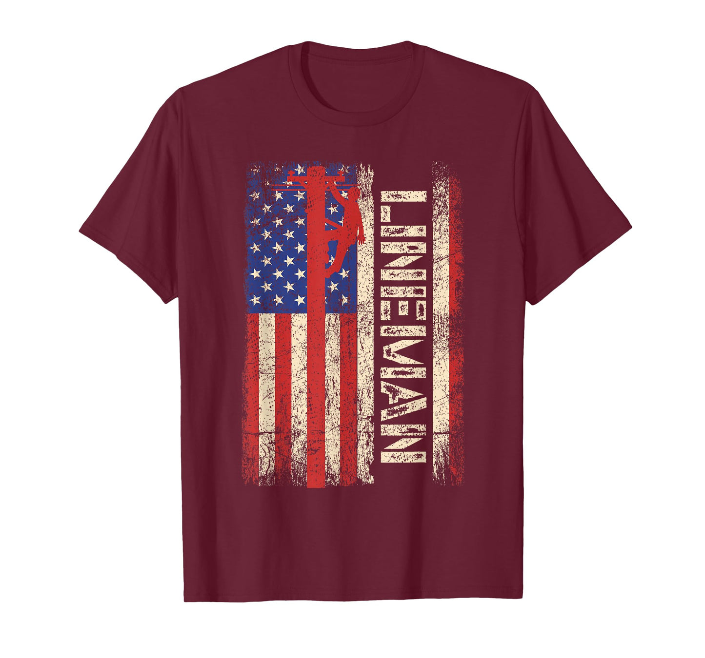 Lineman US American Flag Shirt Patriotic Electrician Men Dad T-Shirt