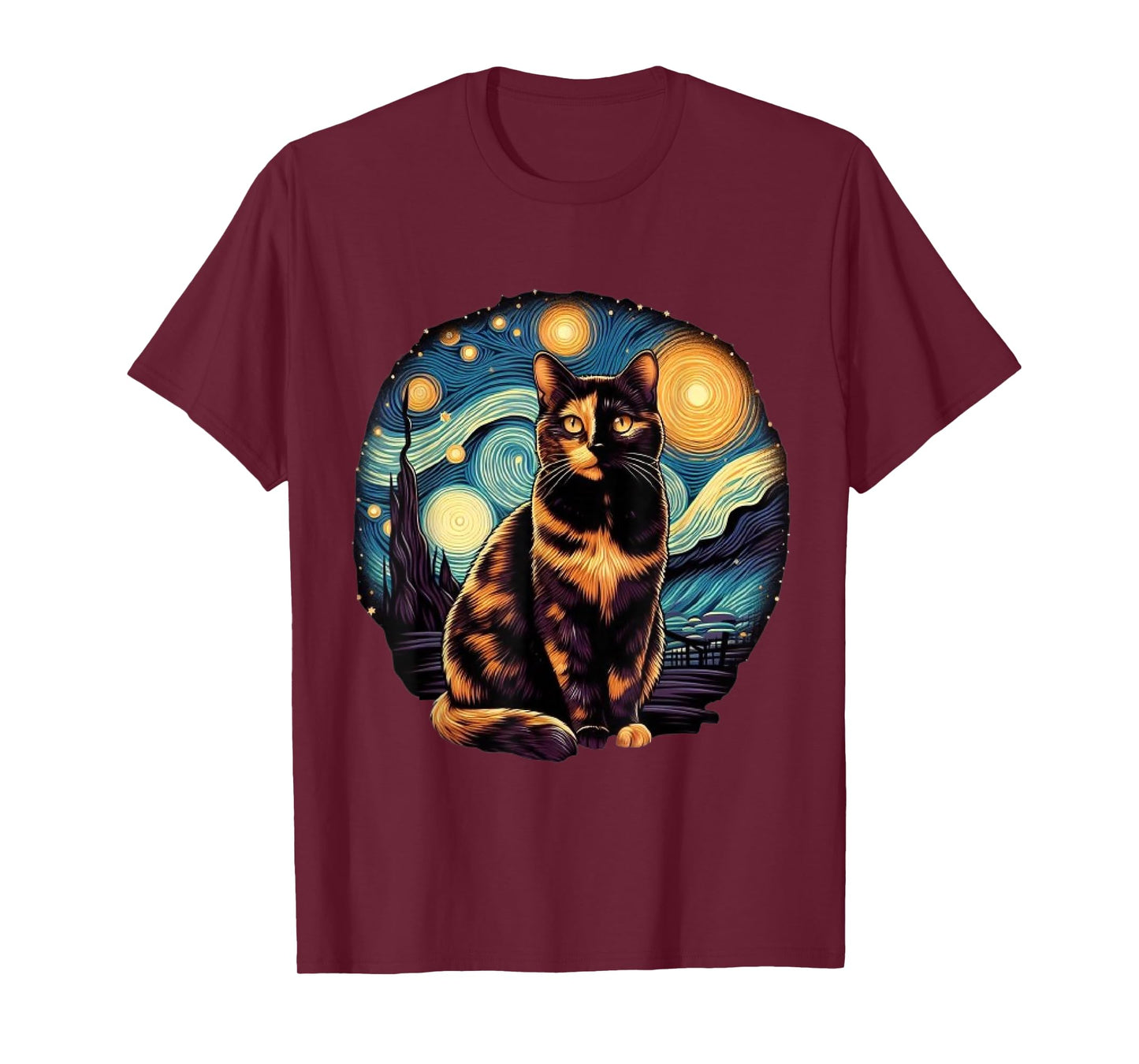 Tortoiseshell Tortie Starry Night Kitty Cat Art Men Women Kids T-Shirt