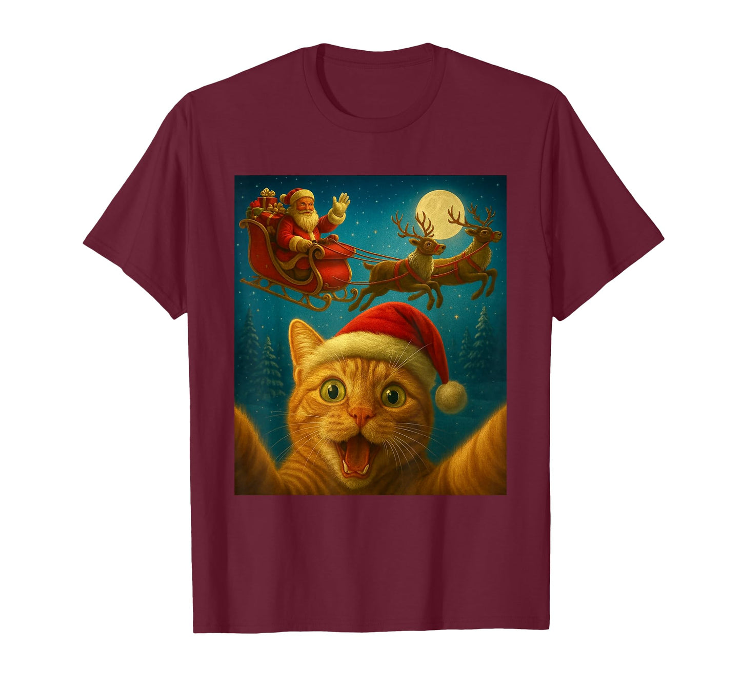 Christmas Cat Selfie with Santa Claus Funny Cat Graphic Xmas T-Shirt