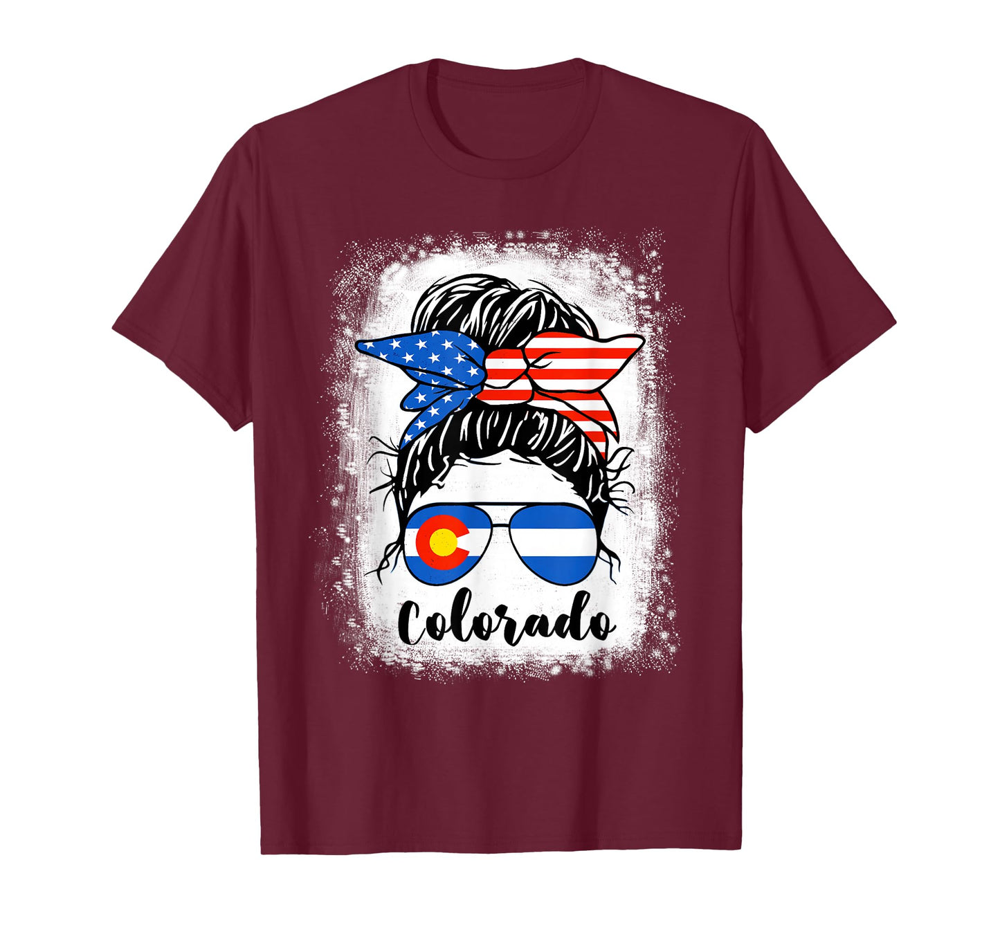 Colorado State Flag Sunglasses Mom Messy Bun Hair Girl T-Shirt