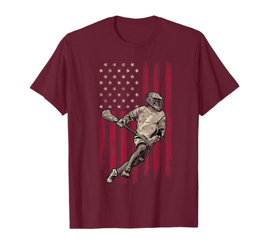 Lacrosse Vintage American Flag 4th Of July Tee Gift T-Shirt