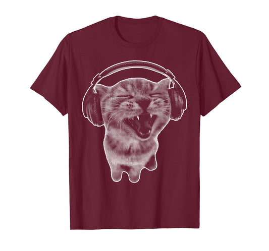 Cute Headphones Cat Funny y2k Grunge Silly Graphic T-Shirt