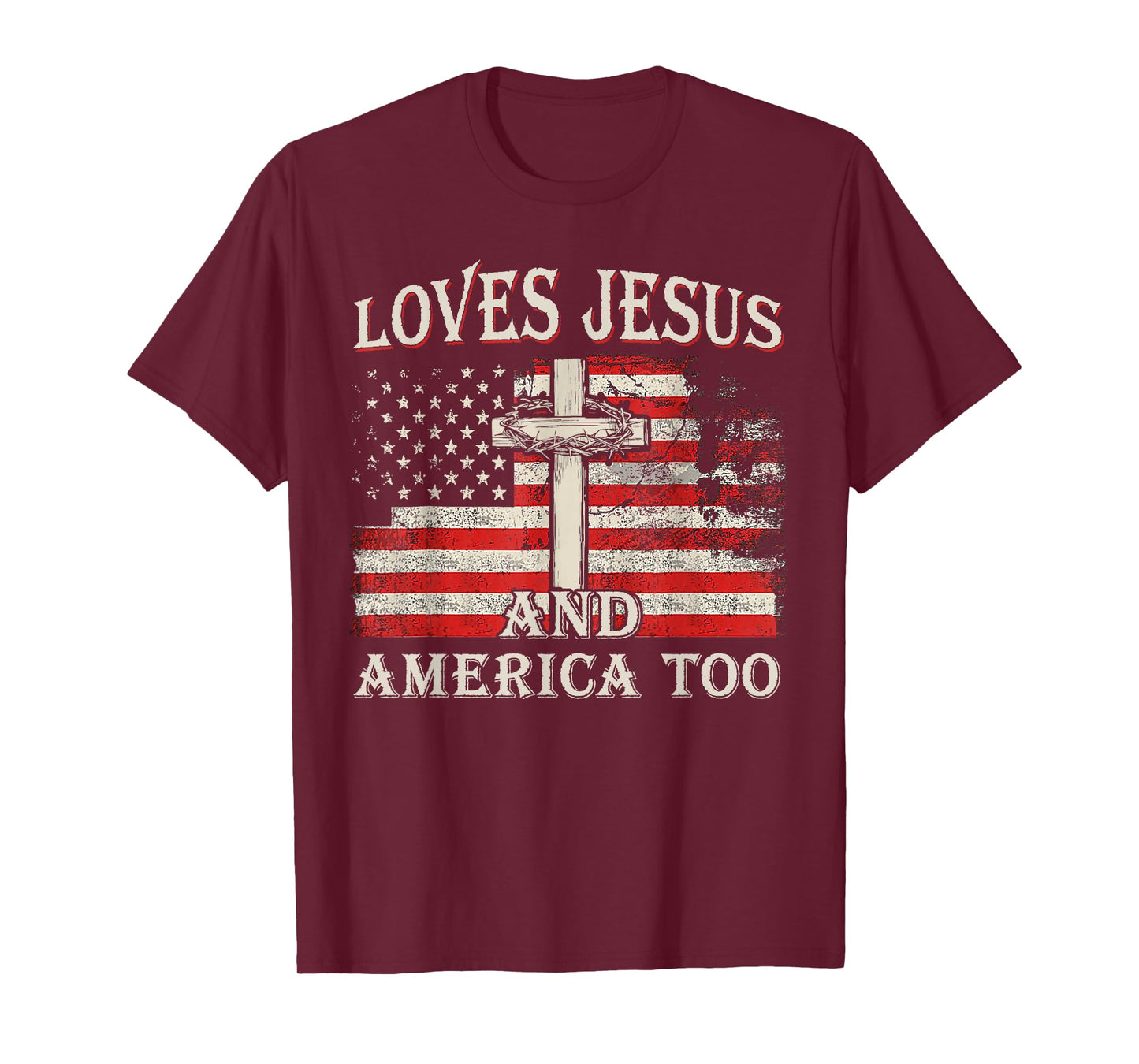 Retro Loves Jesus And America Too America Flag 4th of July T-Shirt
