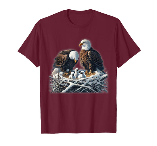Bald Eagle Dad Mom Three Eaglet Chicks Babies in The Nest T-Shirt