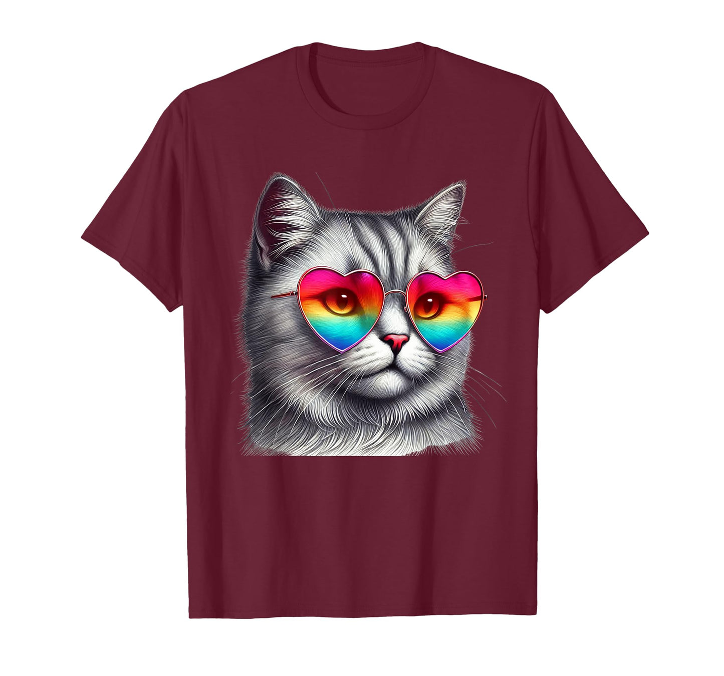 Cute Valentines Day Grey Cat Heart Sunglasses Women Men Tee T-Shirt