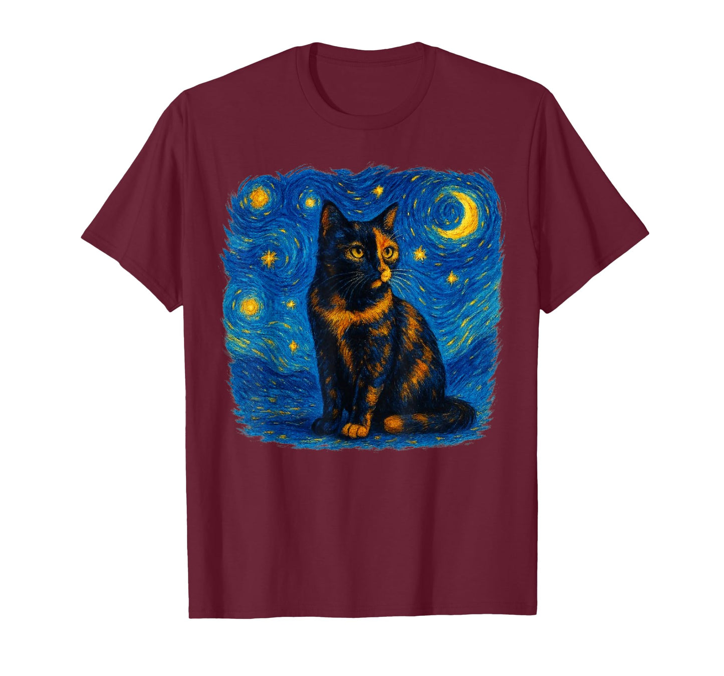 Tortoiseshell Tortie Starry Night Kitty Cat Art T-Shirt