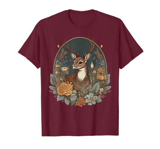 Cute Cottagecore Floral Deer Aesthetic Girls Women Graphic T-Shirt