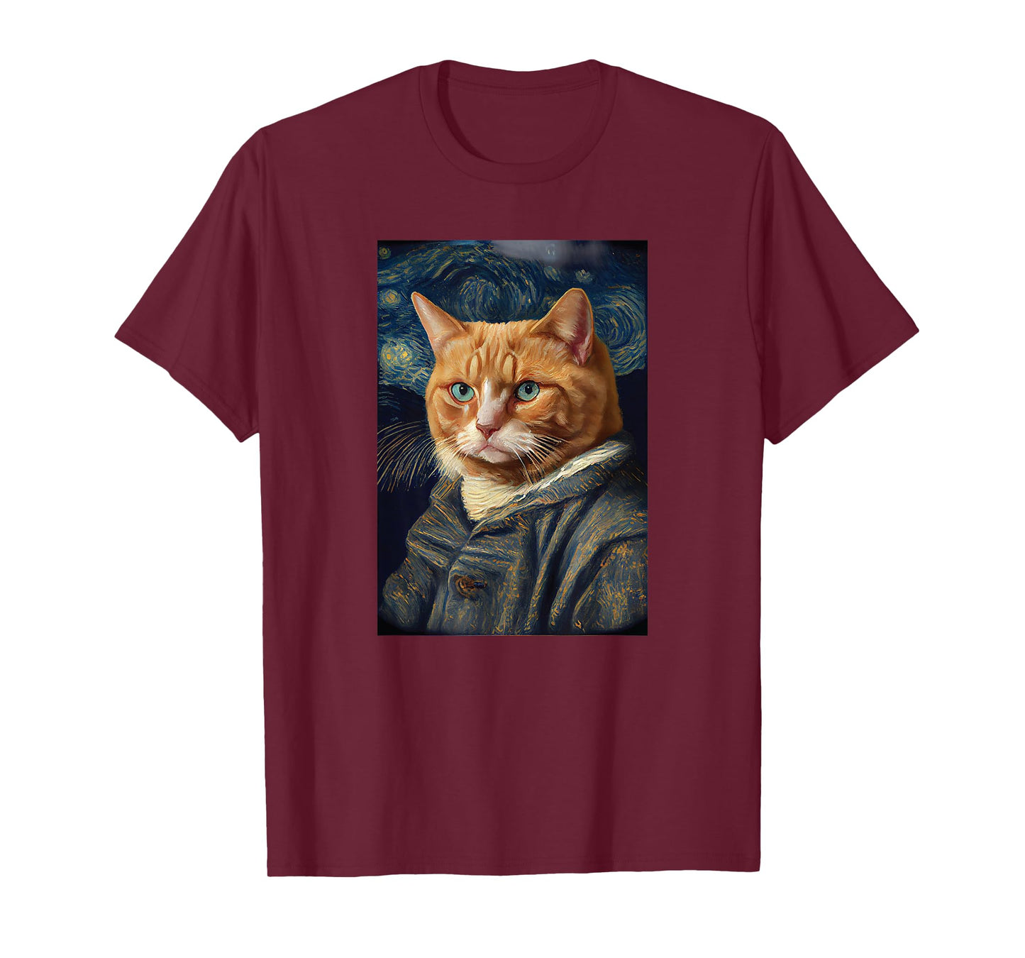Funny Cat Art Painting Lover cats kitty kitten Starry Night T-Shirt