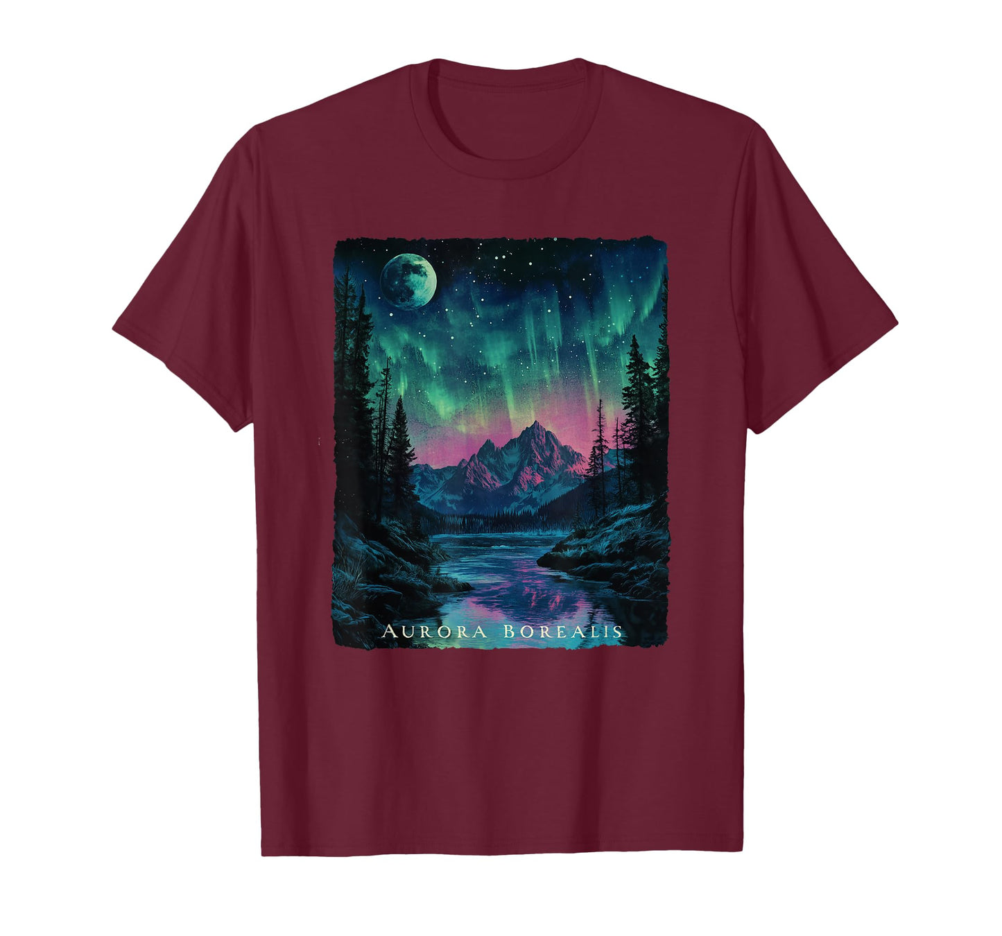 Aurora Borealis Northern Lights Mountains Trees Nature T-Shirt