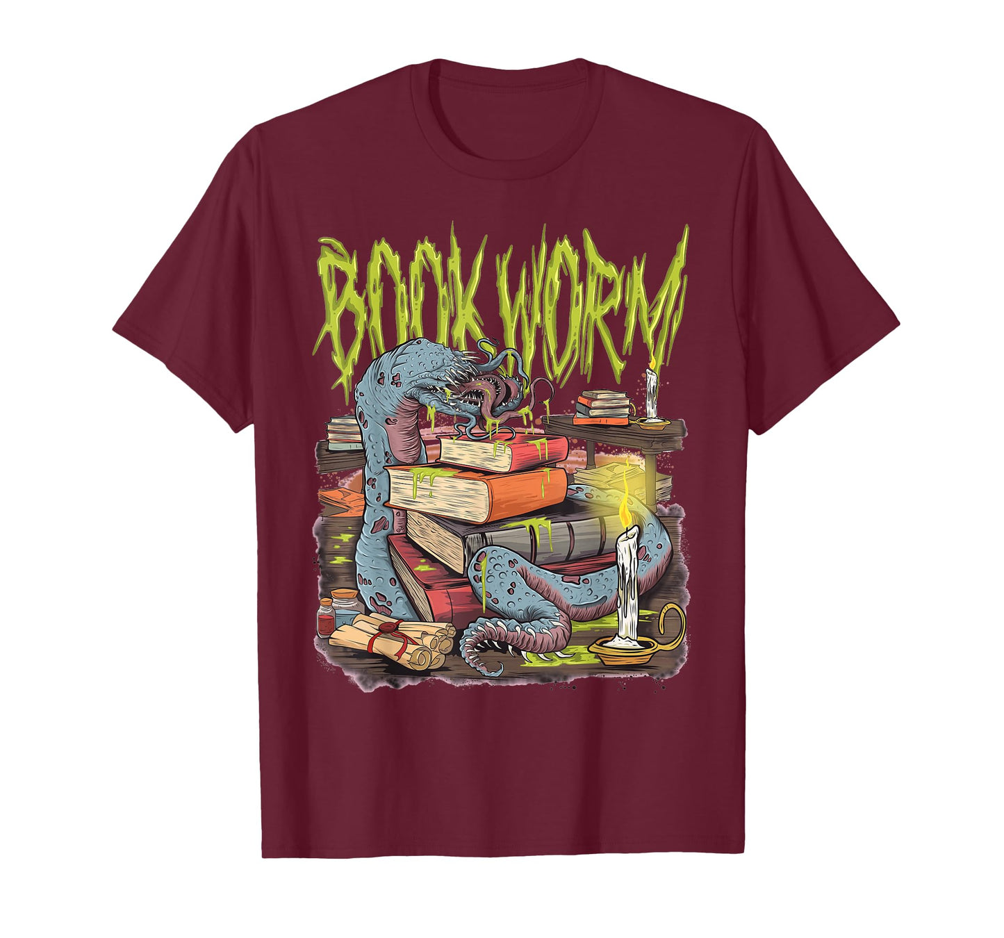 Graphic Book Worm Monster Funny Horror Reading Book Lover T-Shirt