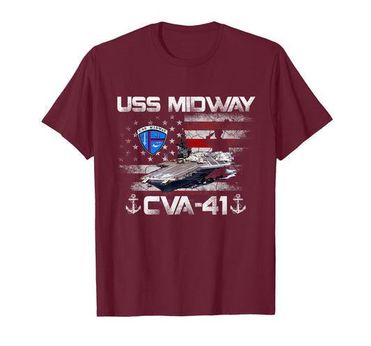 USS Midway CVA-41 Aircraft Carrier Flag Veterans Day Patriot T-Shirt