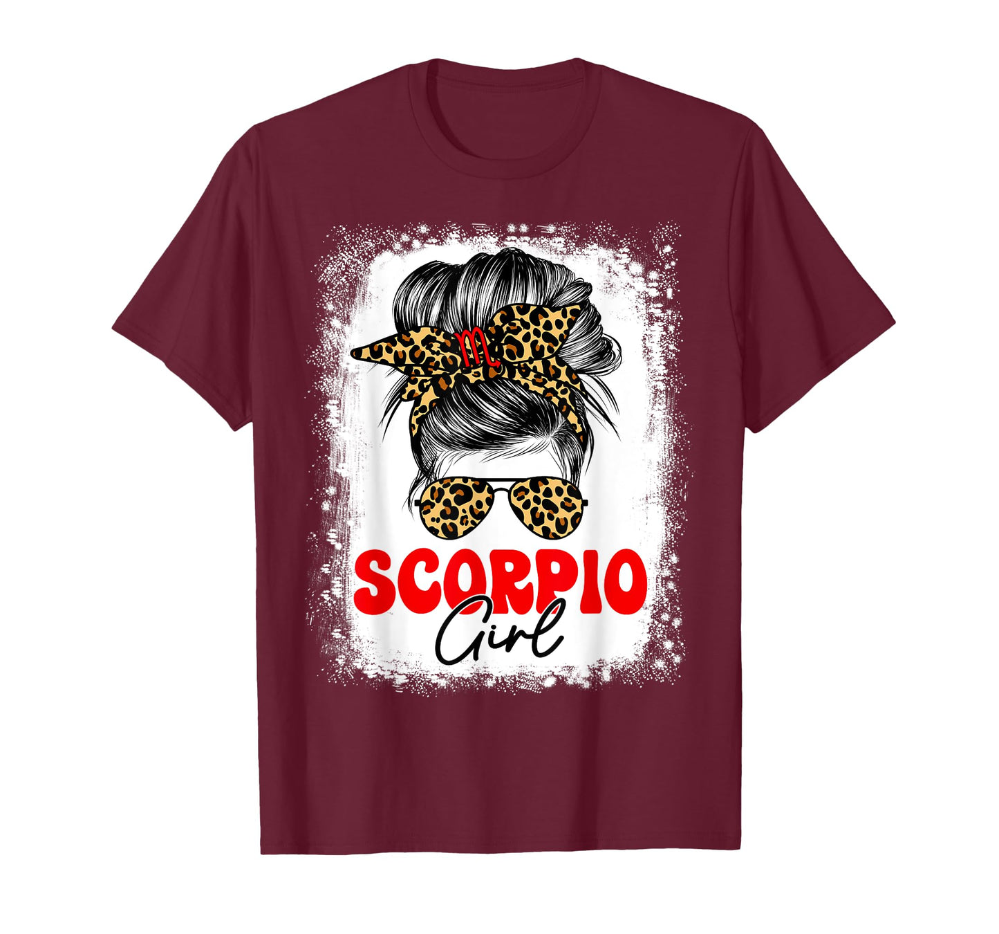 Scorpio Girl Leopard Messy Bun Zodiac Sign Birthday T-Shirt