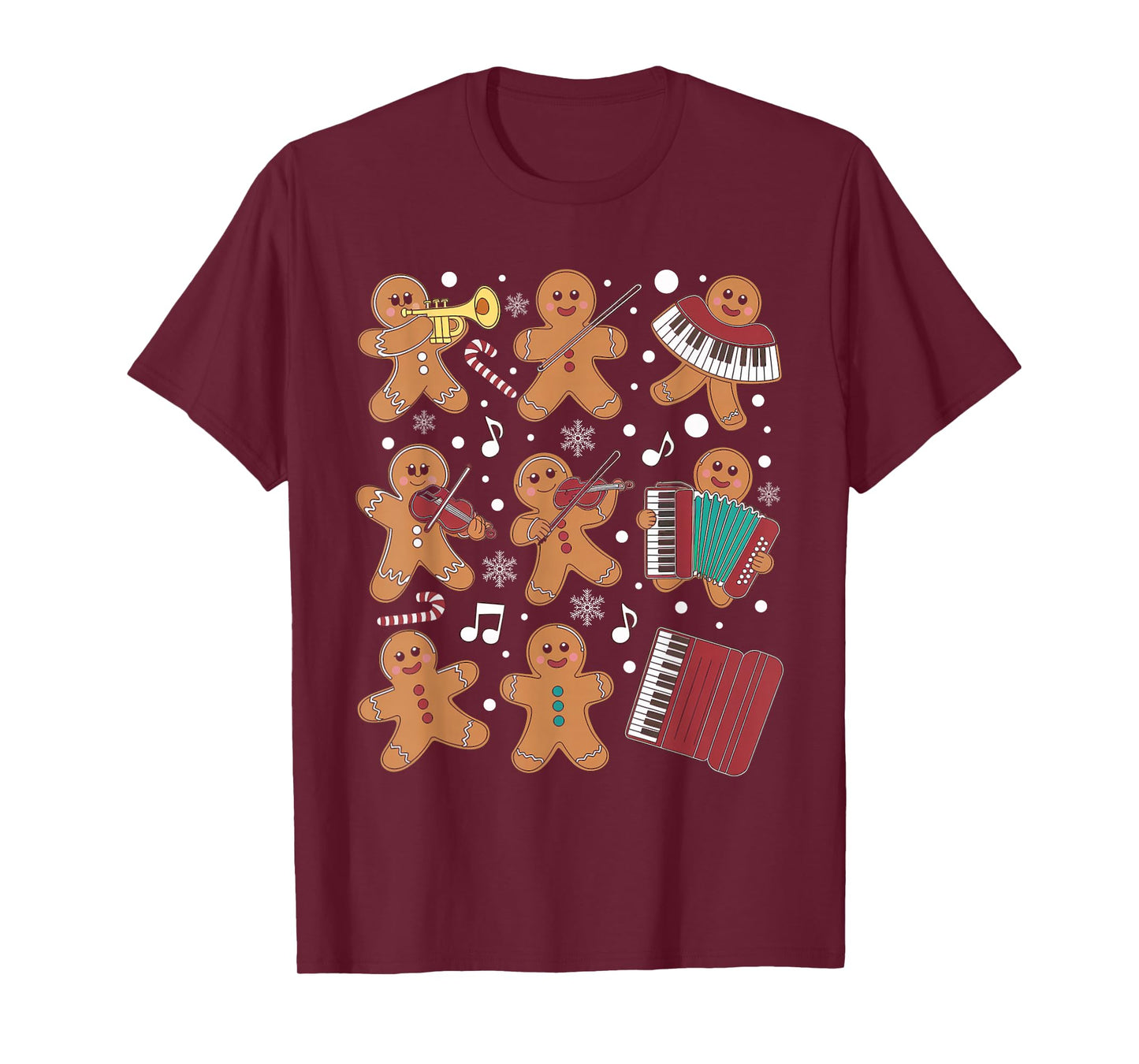 Christmas Musician Gingerbread Playing Musical Instruments T-Shirt