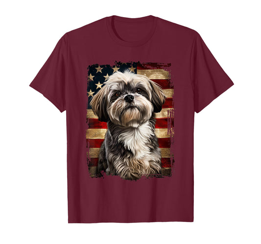 Lhasa Apso American Flag T-Shirt