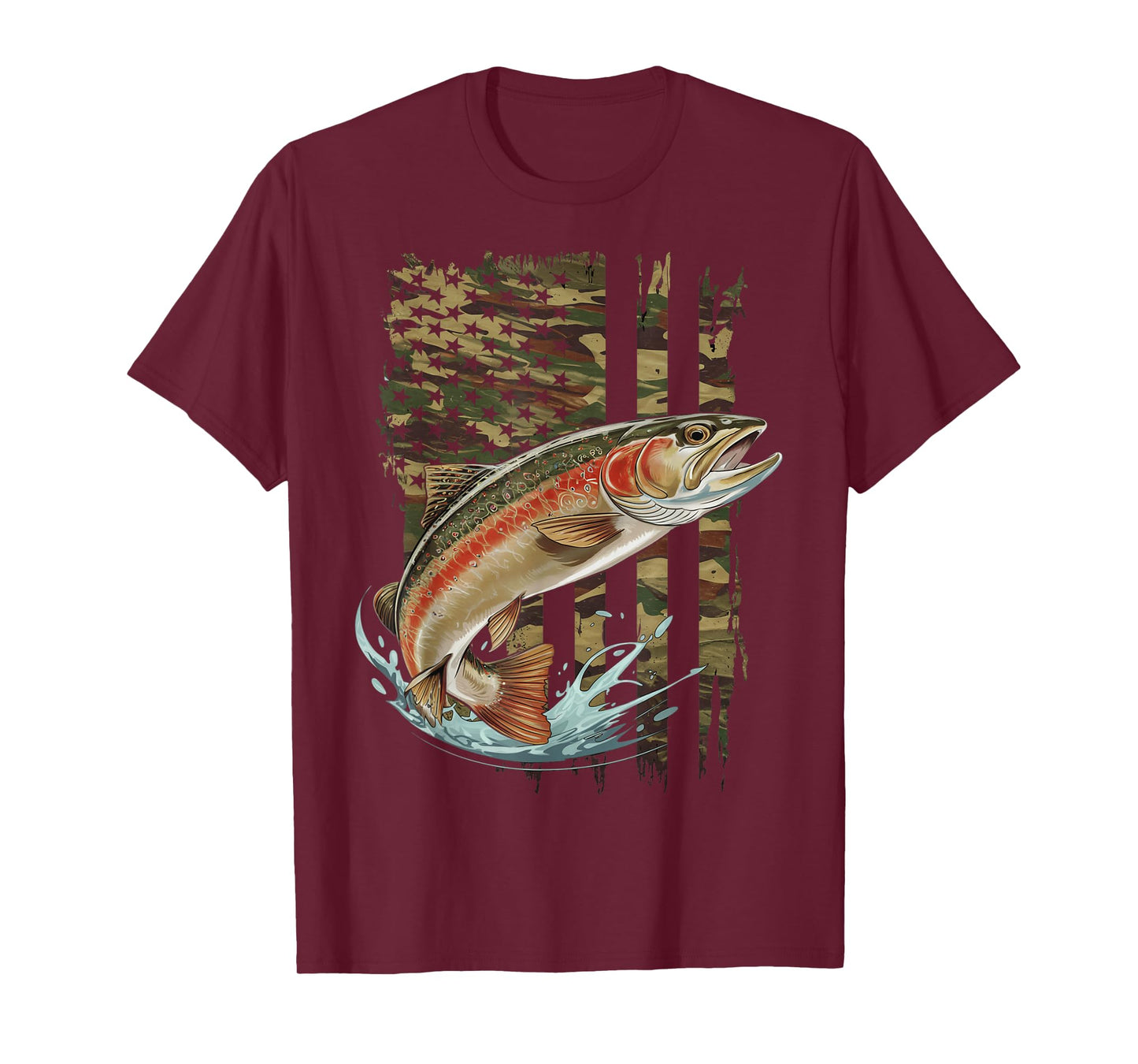 Vintage Speckled Brook trout American flag Fishing artwork T-Shirt