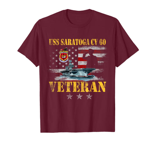 USS Saratoga CV-60 Aircraft Carrier Veteran US Flag Vintage T-Shirt