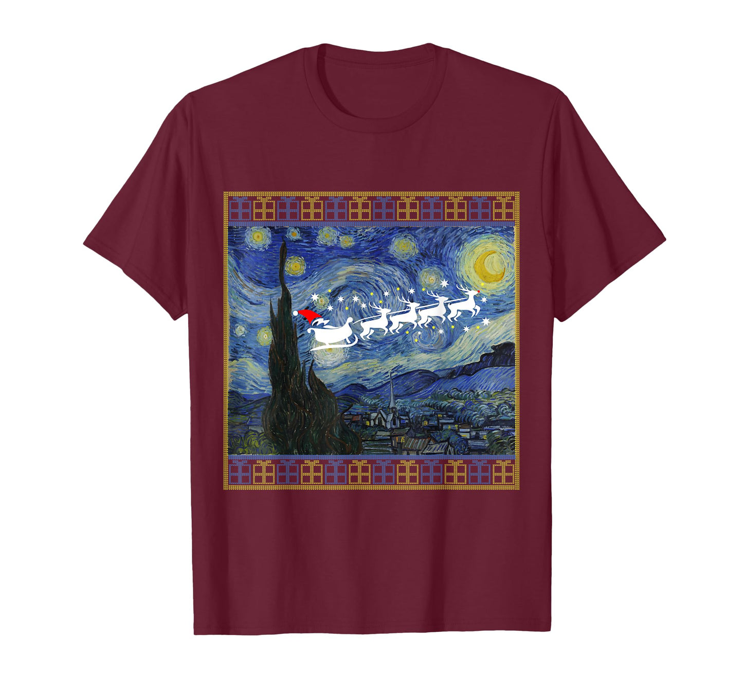 Van Gogh Starry Night Santa Sleigh Christmas T-Shirt