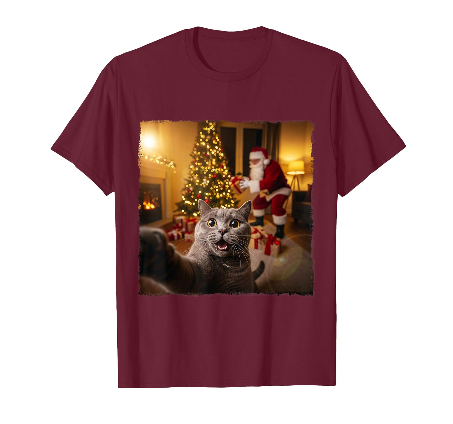 Holiday Xmas Fun Cat Selfie Santa Claus Gifts Christmas Tree T-Shirt