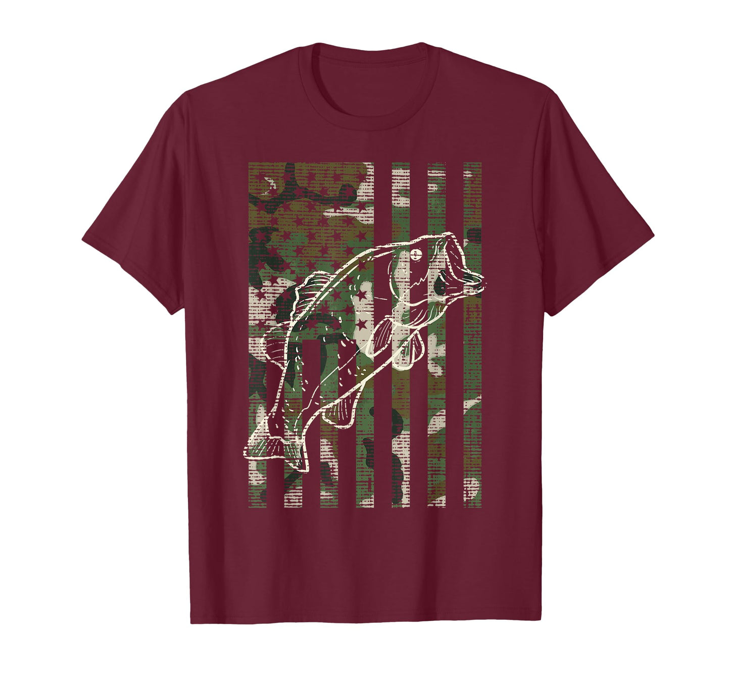 Fishing Camo US Flag Fish Bass Patriot Fisherman Dad Gift T-Shirt