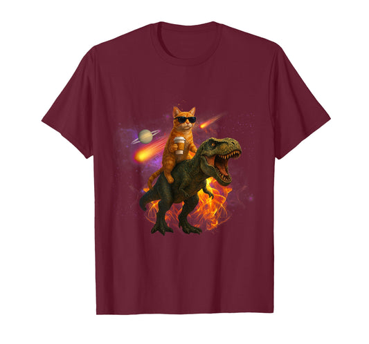 Cosmic Coffee Cat, Funny Stargazing Feline with T-Rex & UFO T-Shirt