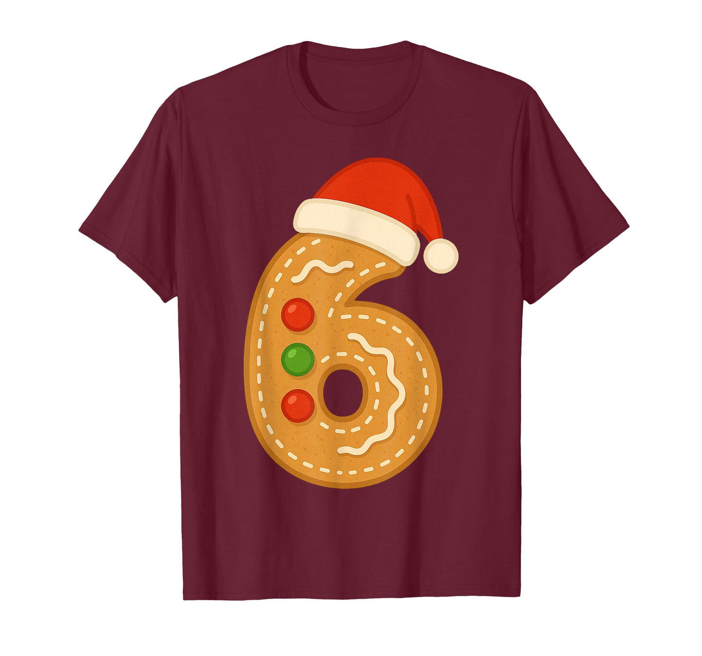 Cute Gingerbread Number 6 with Santa Hat Sixth Christmas T-Shirt