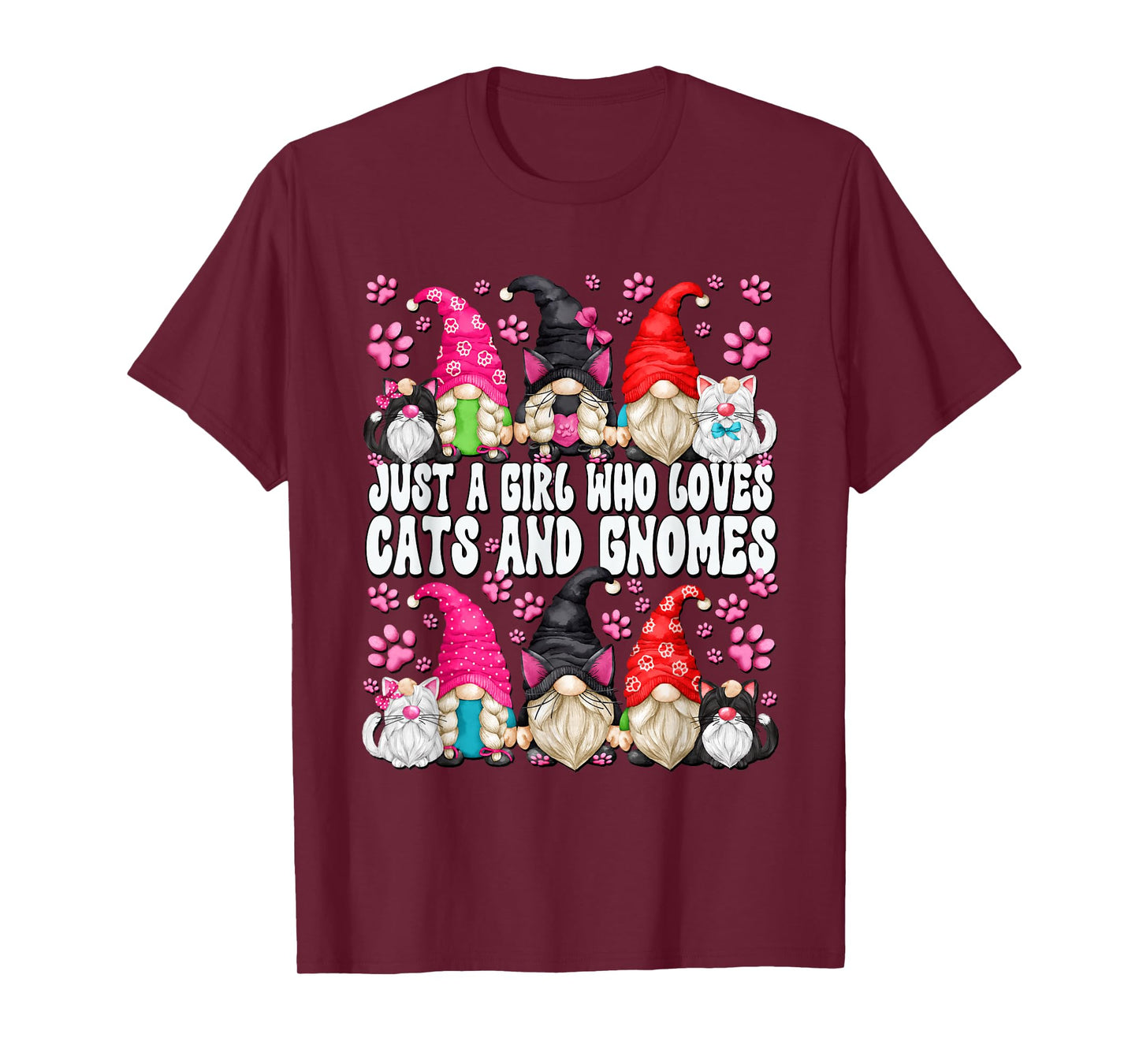 Just A Girl Who Loves Cats And Gnomes For Women Funny Saying T-Shirt