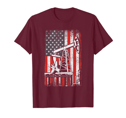 Oil Rig USA American Flag Landman Oilfield Worker T-Shirt
