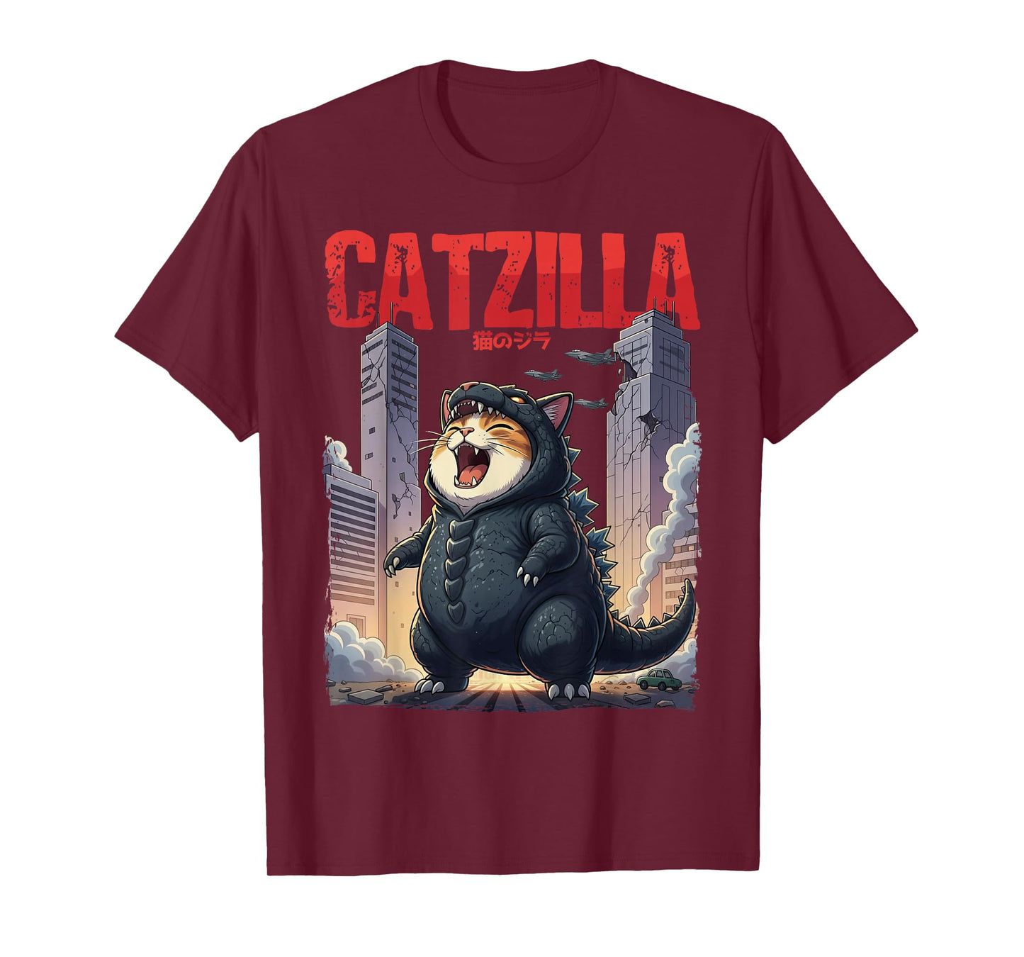 Catzilla Japanese Art Funny Cute Cat for Kids Boys Girls T-Shirt