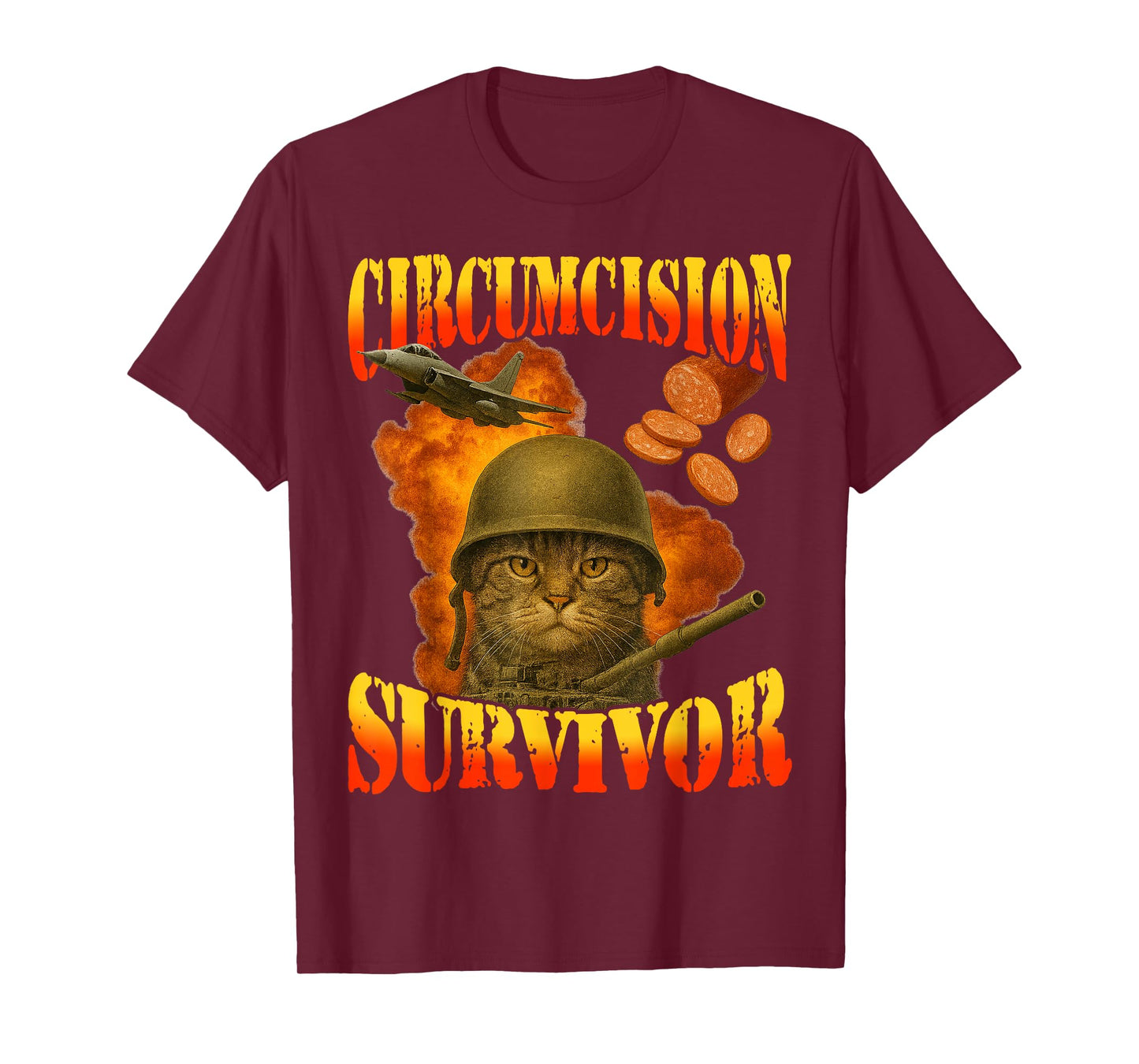 Circumcision Survivor Funny Vintage War Meme Cat Humor T-Shirt