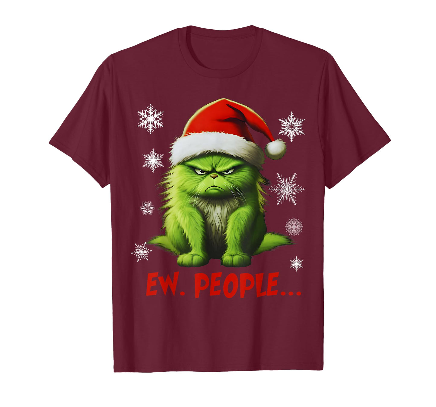 Funny Christmas Cat Ew People Meowy Cat Lovers Santa Hat Y2K T-Shirt