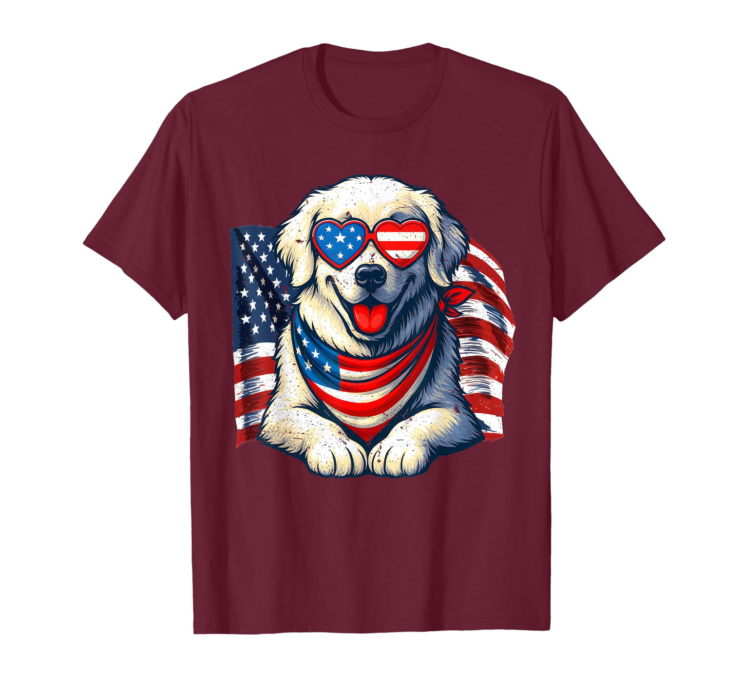 Vintage Great Pyrenees American Flag Love Sunglasses Freedom T-Shirt