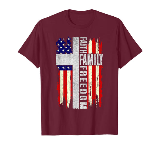 Faith Family Freedom - Patriotic Christian Vintage USA Flag T-Shirt