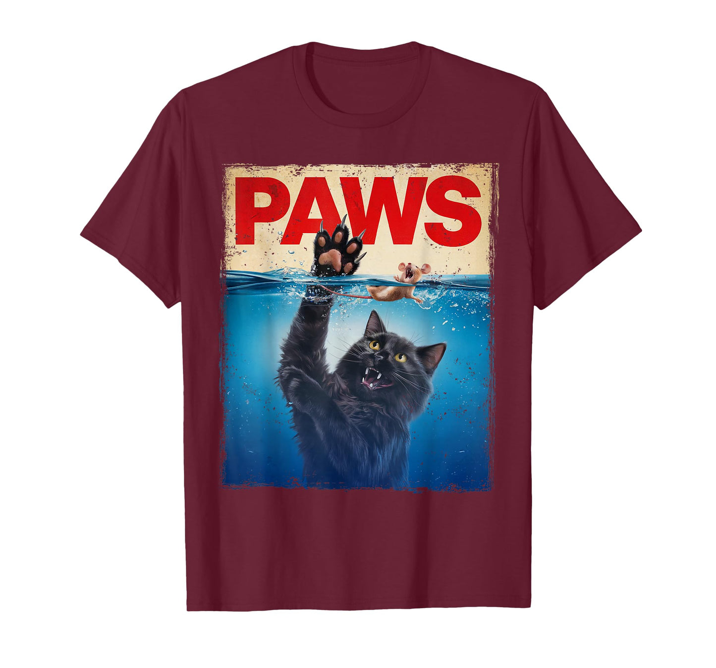 Paws Parody Black Cat Chasing a Cute Scared Mouse Top Kitten T-Shirt