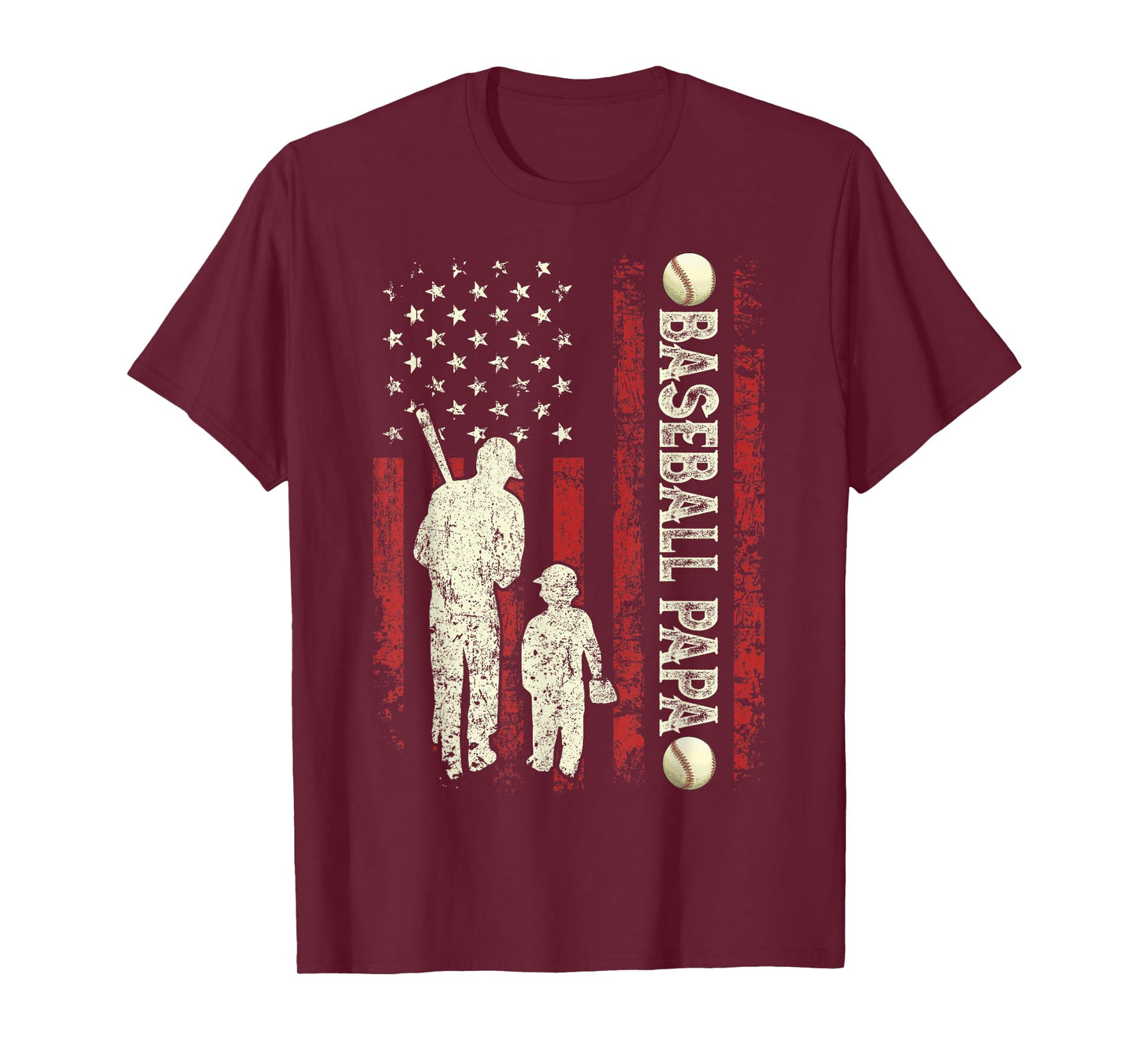 Father's Day Baseball Papa USA Flag Gifts Dad Men Baseball T-Shirt