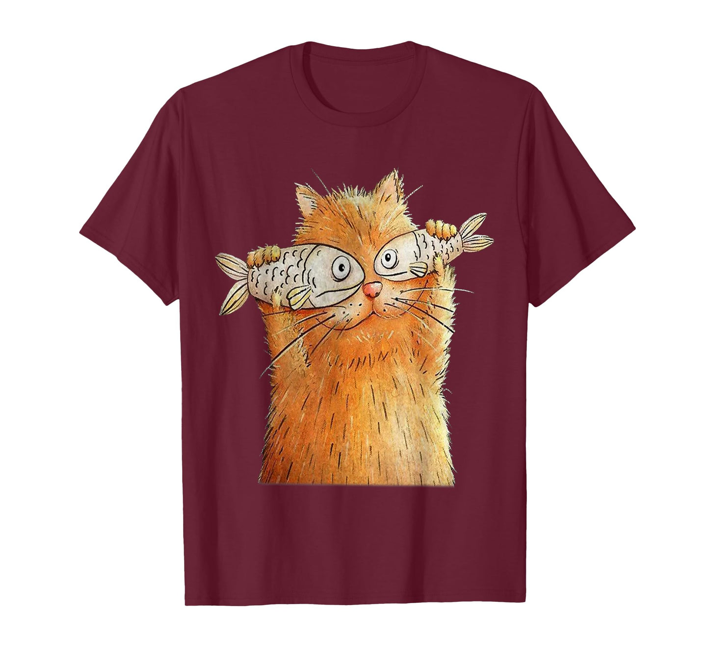 Vintage Cute Funny Cat With 2 Fishes On Eyes Lover Whimsical Men Women T-Shirt