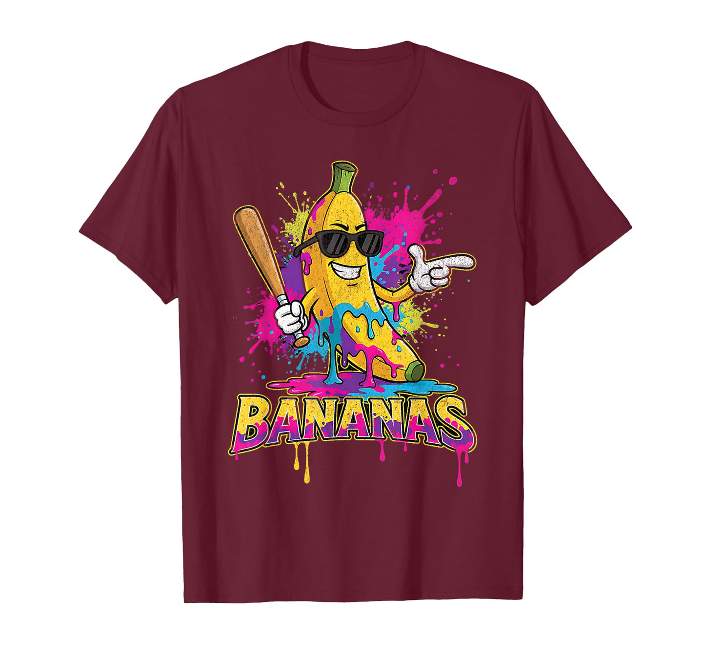Baseball Banana Funny Splatter Sports Kids Teens T-Shirt