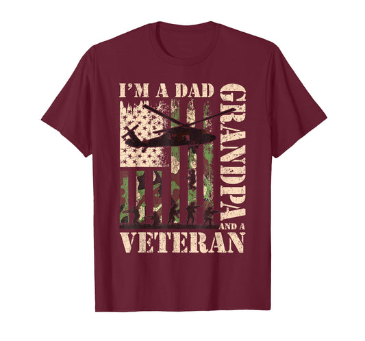 Grandpa Veteran Fathers Day Dad Veteran Camo American Flag T-Shirt