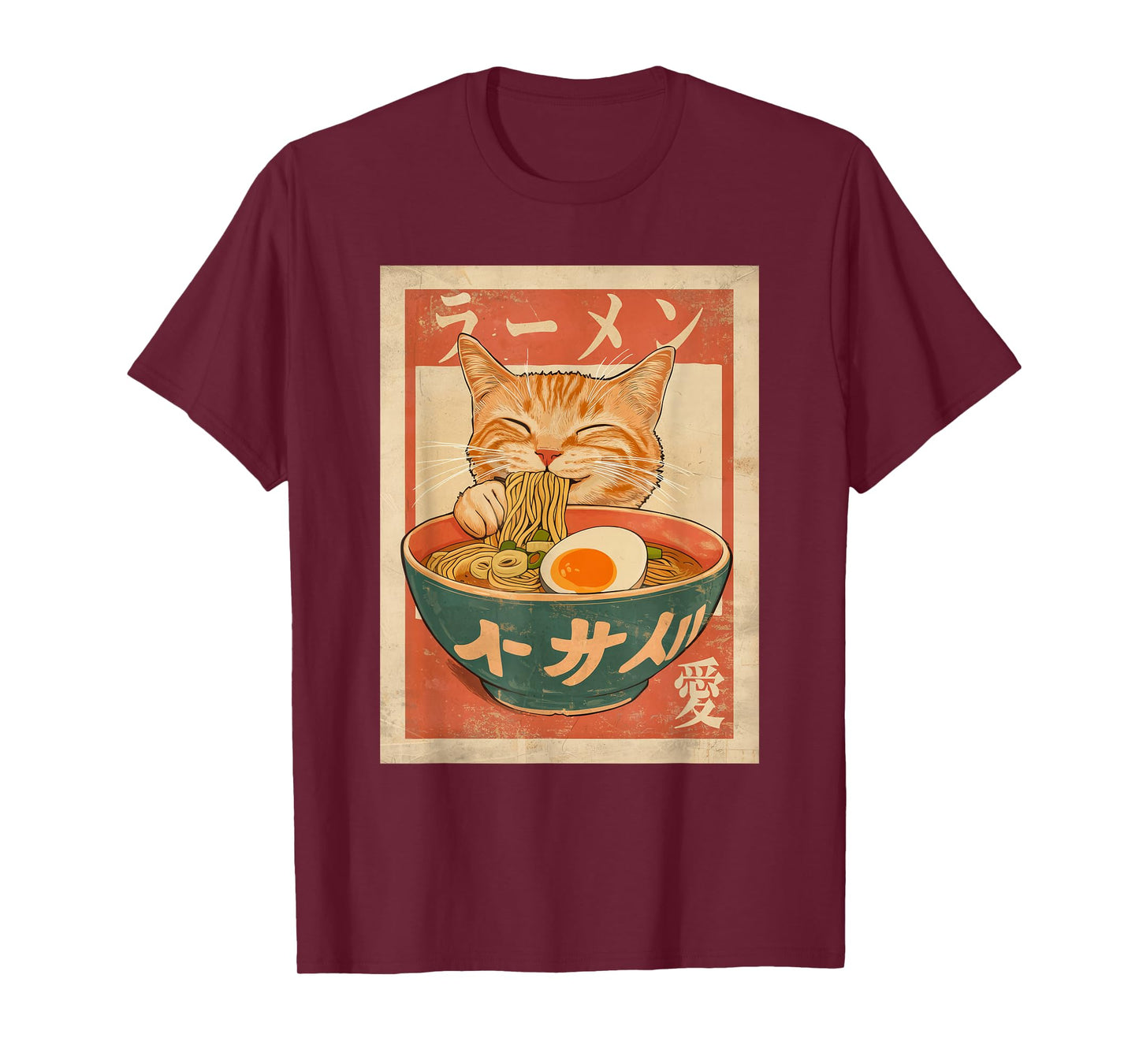 Cat Ramen Funny Vintage Graphic Tee Kawaii Japanese Anime T-Shirt