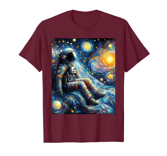 Astronaut Space Planets Starry Night Painting T-Shirt