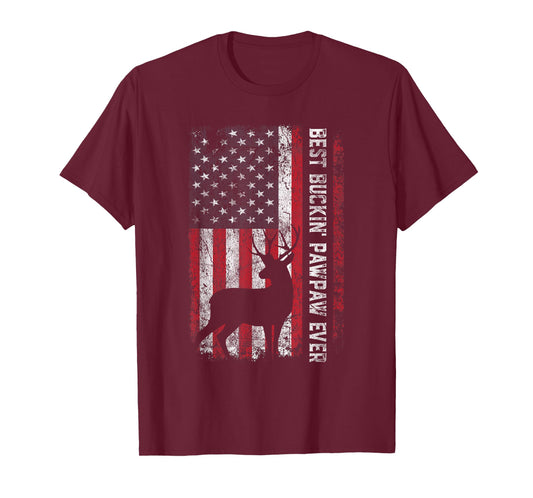 USA Flag Best Buckin' Pawpaw Ever Deer Hunting Father's Day T-Shirt