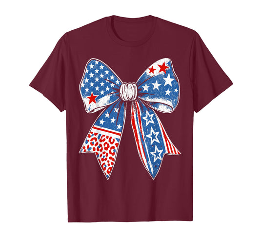 Cute Coquette Bow Patriotic Independence Day Bow 4th of July T-Shirt