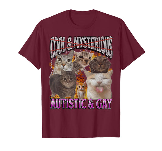Autistic and Gay Funny Cat Meme Bootleg Graphic T-Shirt